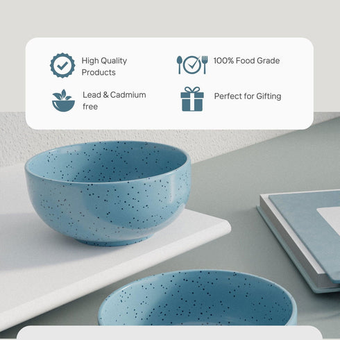 Sky Blue Marble Ceramic Bowl Set Of 4 - The Earth Store - Bowl